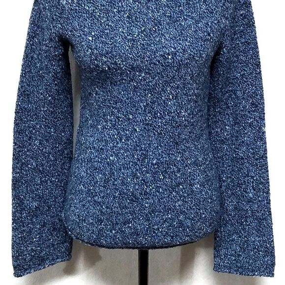 Express Vintage 90s Blue Wool Speckled Knit Flare Sleeve Turtleneck Sweater S - Picture 5 of 9